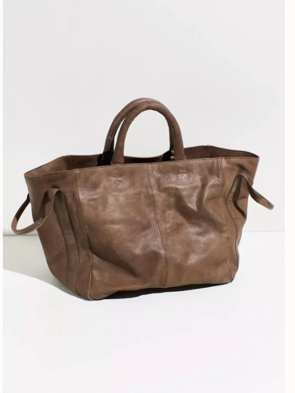 Free People Leslie Leather Tote – Wild Mushroom – Oversized Distressed Leather